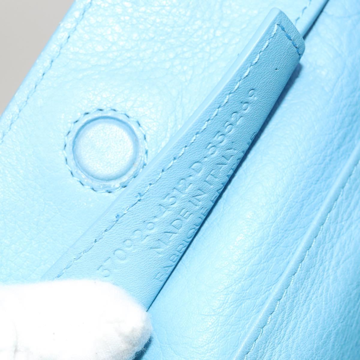 BALENCIAGA The Paper Hand Bag Leather 2way Light Blue Silver 370926 Auth 128459