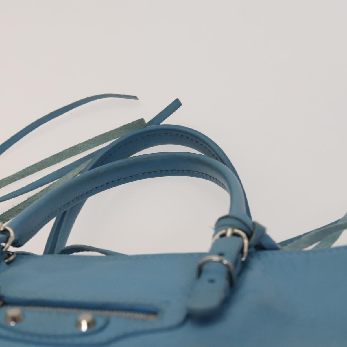 BALENCIAGA The Paper Hand Bag Leather 2way Light Blue Silver 370926 Auth 128459