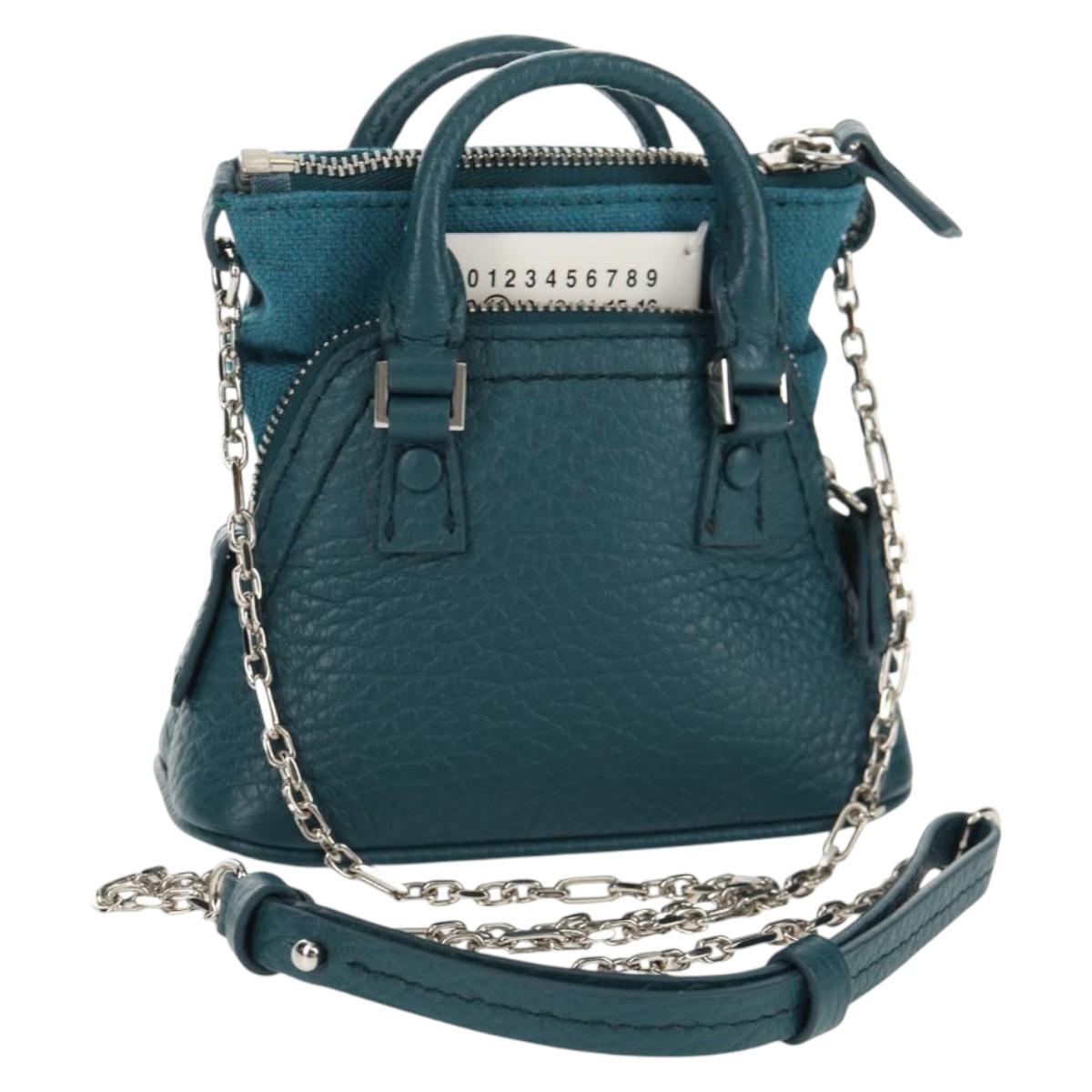 Maison Margiela Mini Hand Bag Leather 2way Blue Silver Auth 128504M