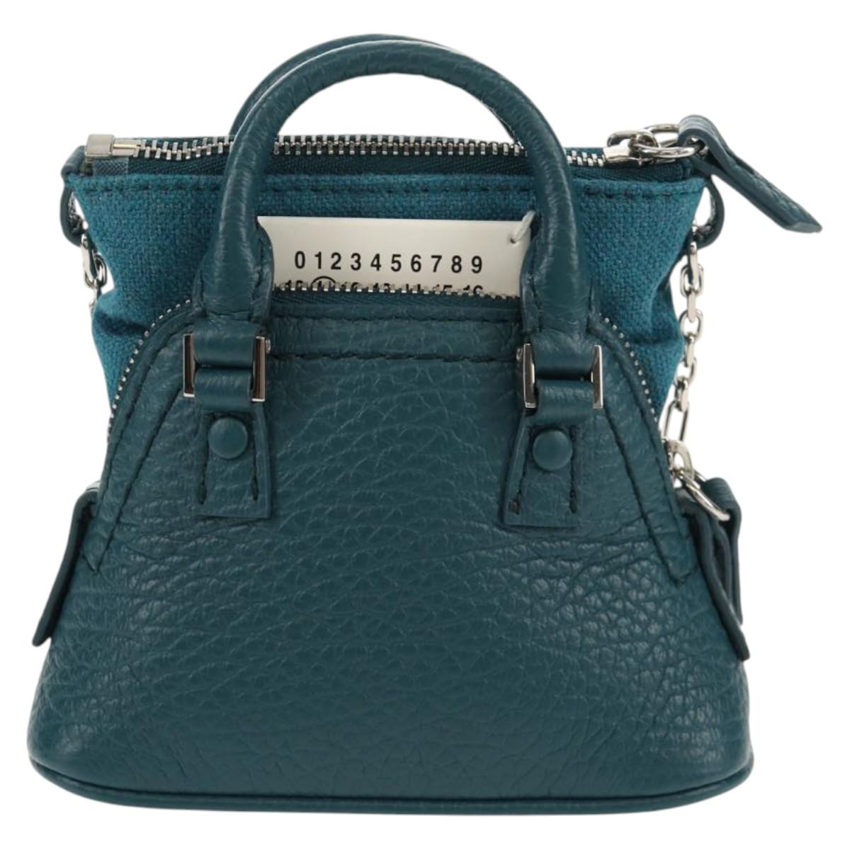 Maison Margiela Mini Hand Bag Leather 2way Blue Silver Auth 128504M