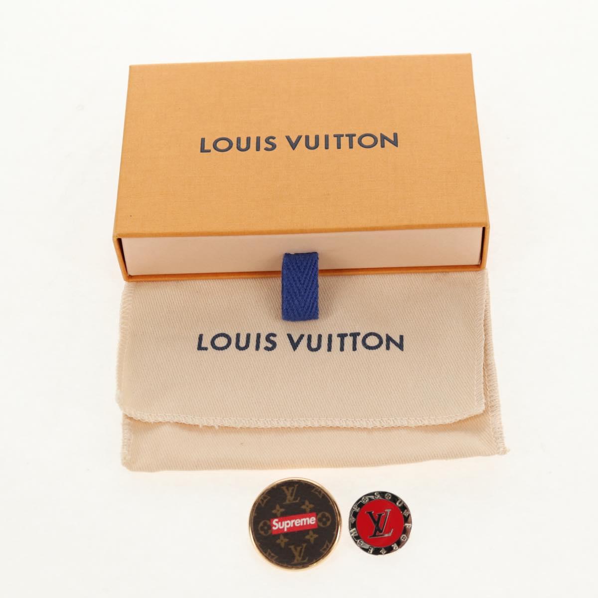 LOUIS VUITTON Monogram LVxSupreme Brooch Pin 2 Set Red LV Auth 128511M