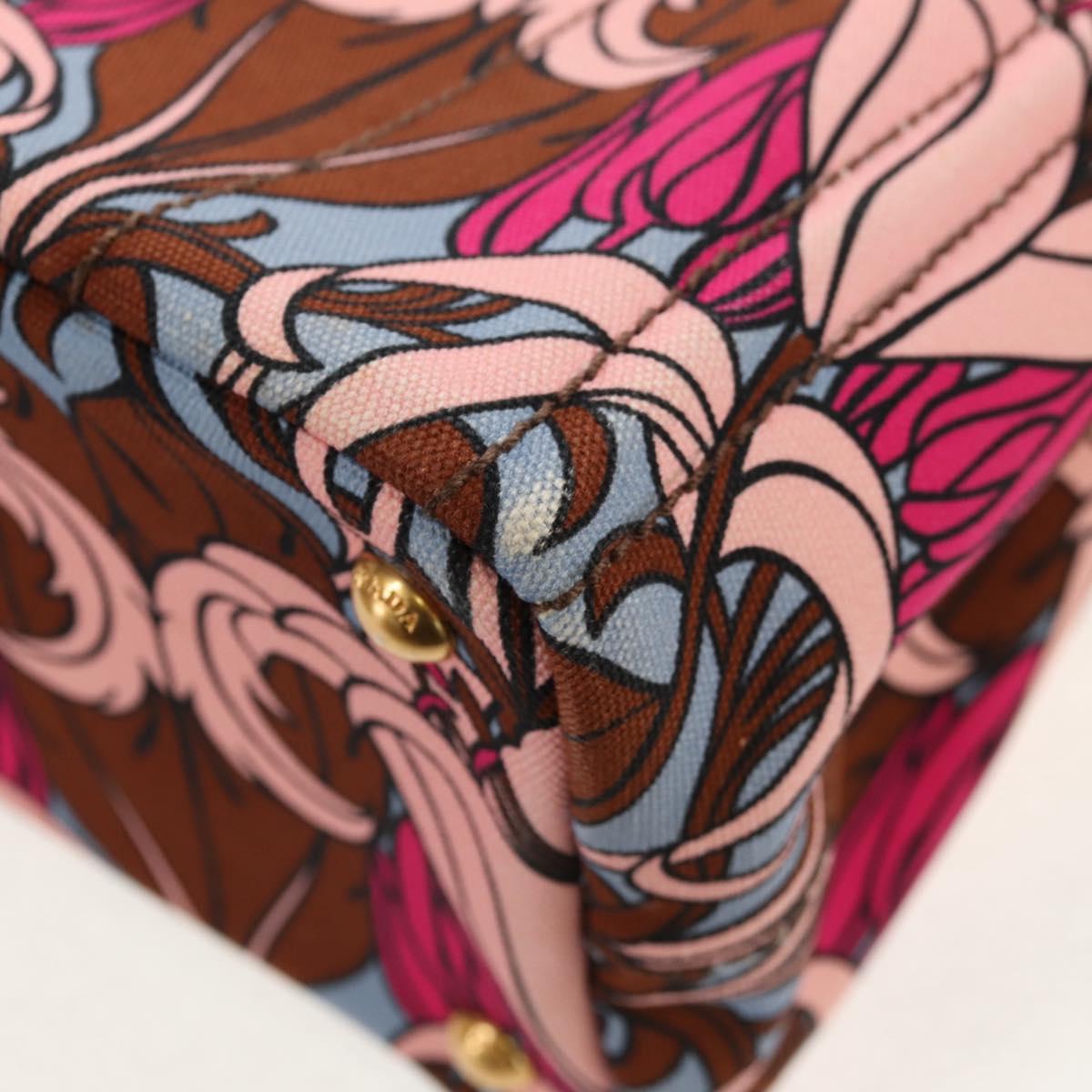 PRADA Flower Canapa PM Hand Bag Canvas 2way Purple Gold Auth 128519M