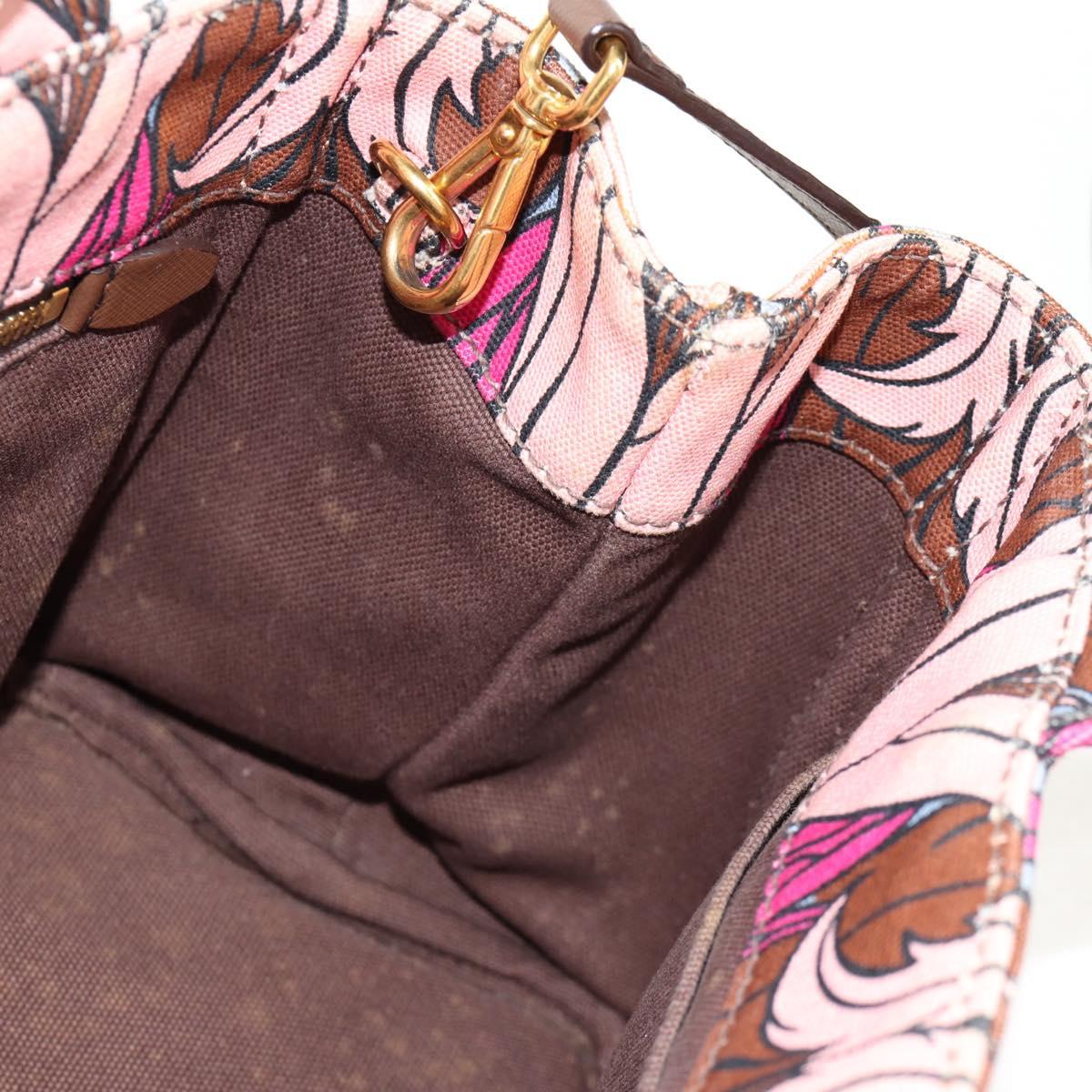 PRADA Flower Canapa PM Hand Bag Canvas 2way Purple Gold Auth 128519M