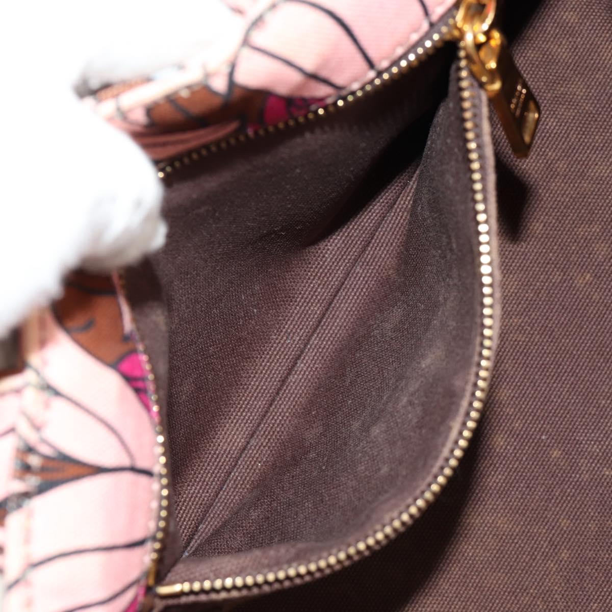 PRADA Flower Canapa PM Hand Bag Canvas 2way Purple Gold Auth 128519M