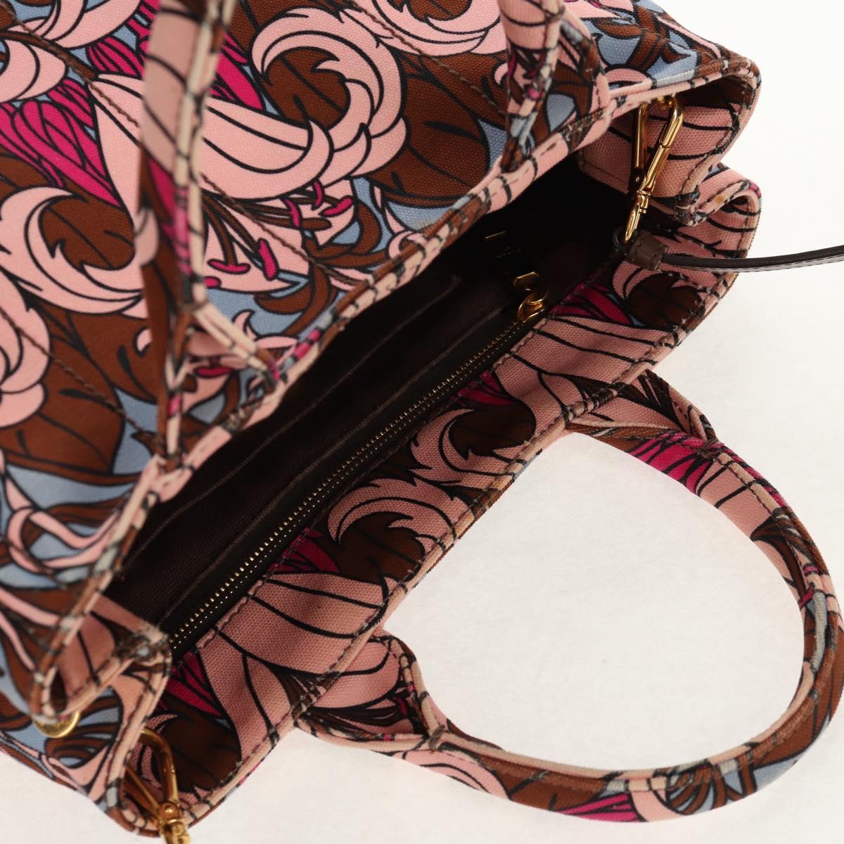 PRADA Flower Canapa PM Hand Bag Canvas 2way Purple Gold Auth 128519M