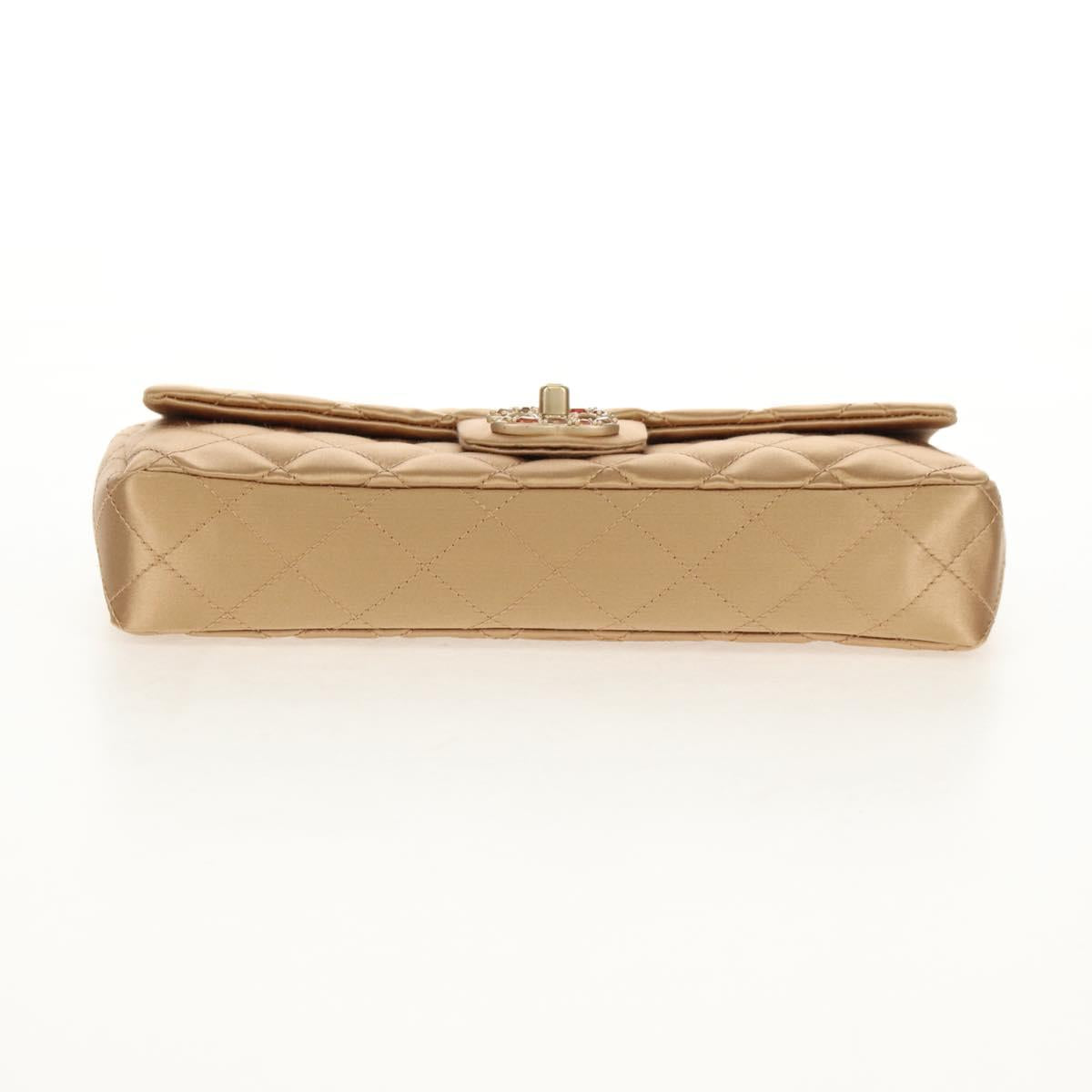 CHANEL Chain Matelasse Shoulder Bag Satin Gold CC Auth 128521M