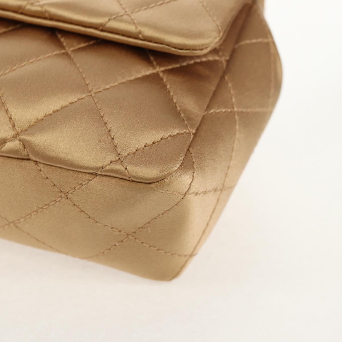 CHANEL Chain Matelasse Shoulder Bag Satin Gold CC Auth 128521M