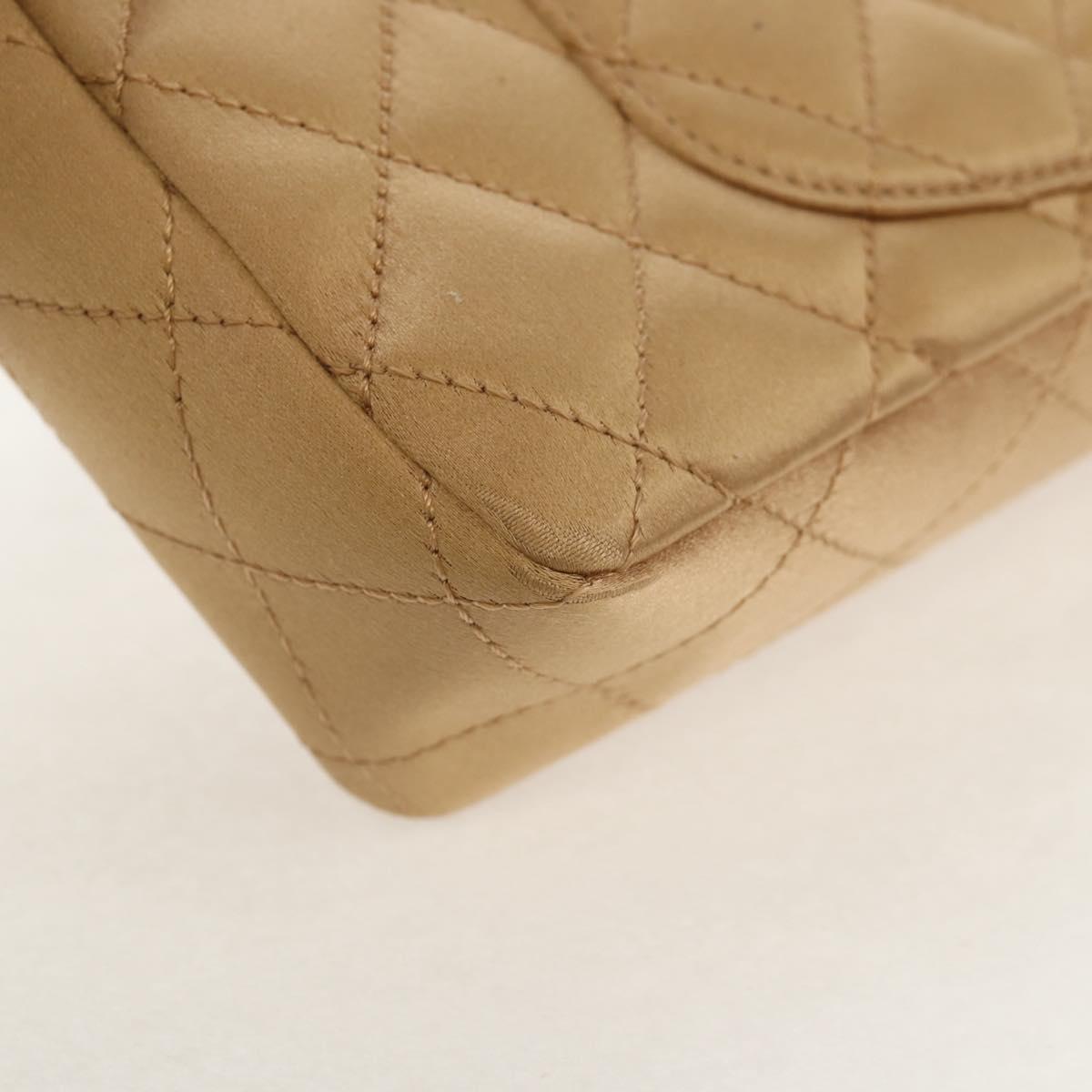 CHANEL Chain Matelasse Shoulder Bag Satin Gold CC Auth 128521M