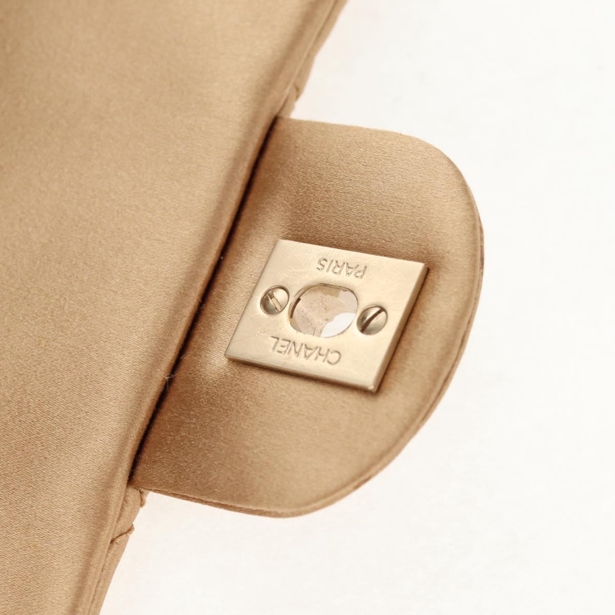 CHANEL Chain Matelasse Shoulder Bag Satin Gold CC Auth 128521M