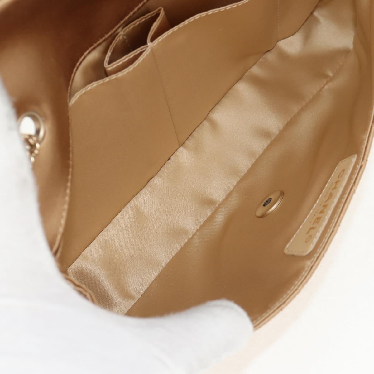 CHANEL Chain Matelasse Shoulder Bag Satin Gold CC Auth 128521M