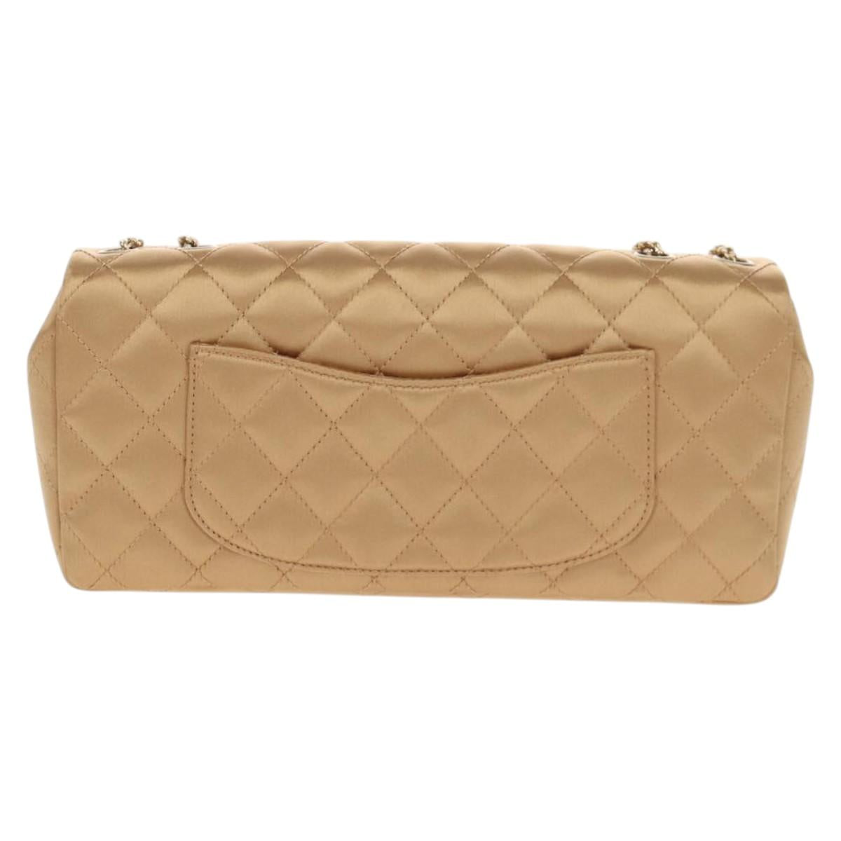 CHANEL Chain Matelasse Shoulder Bag Satin Gold CC Auth 128521M