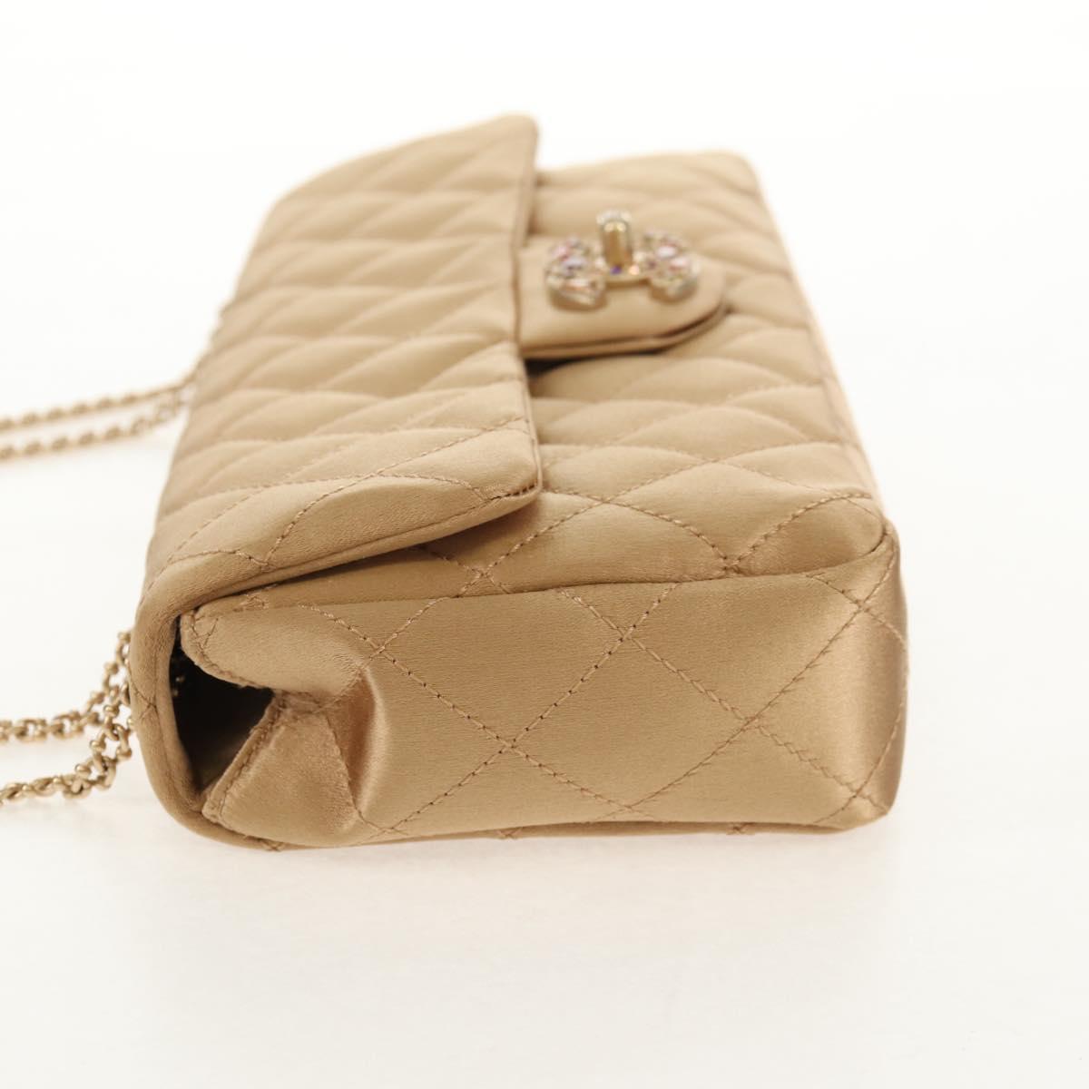 CHANEL Chain Matelasse Shoulder Bag Satin Gold CC Auth 128521M