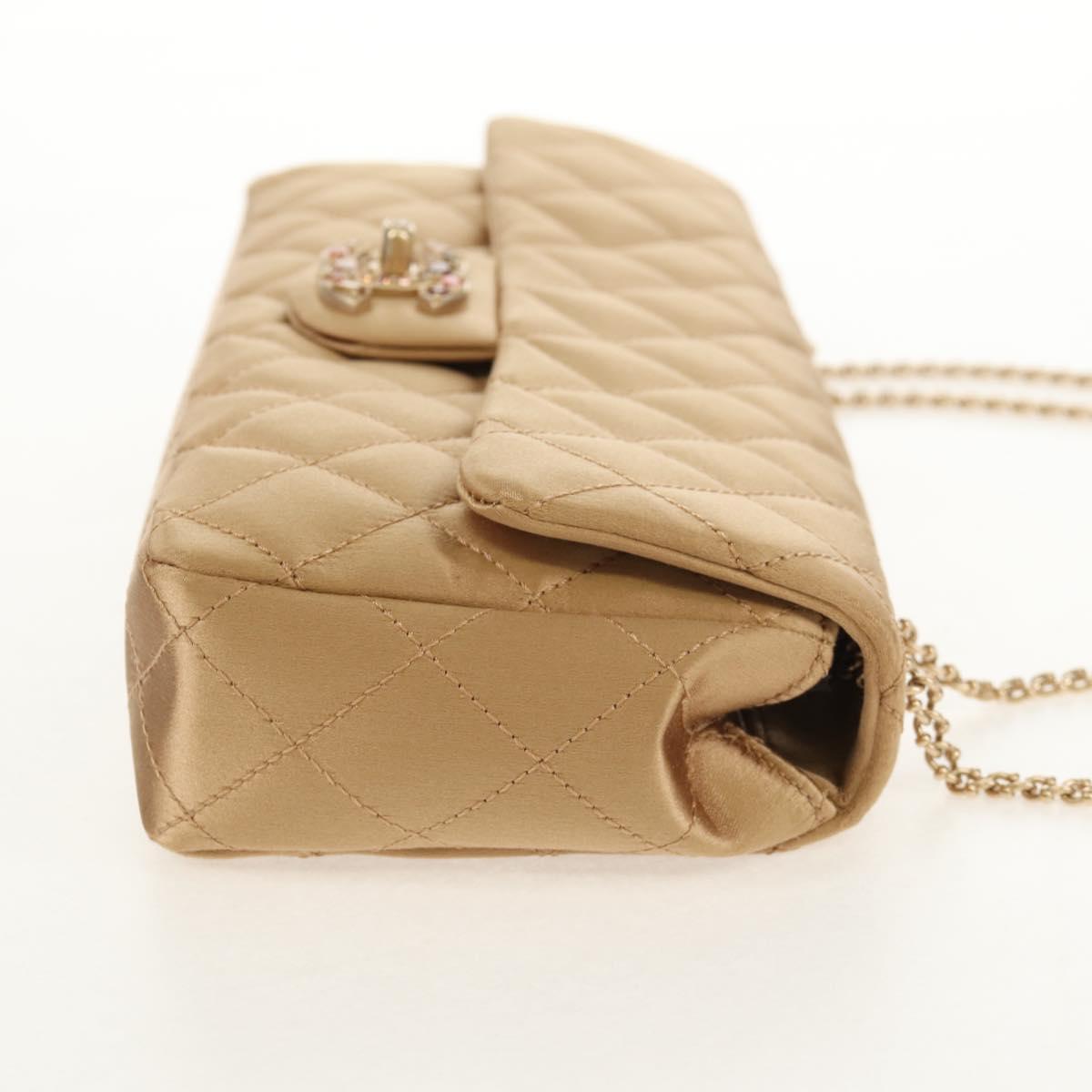 CHANEL Chain Matelasse Shoulder Bag Satin Gold CC Auth 128521M