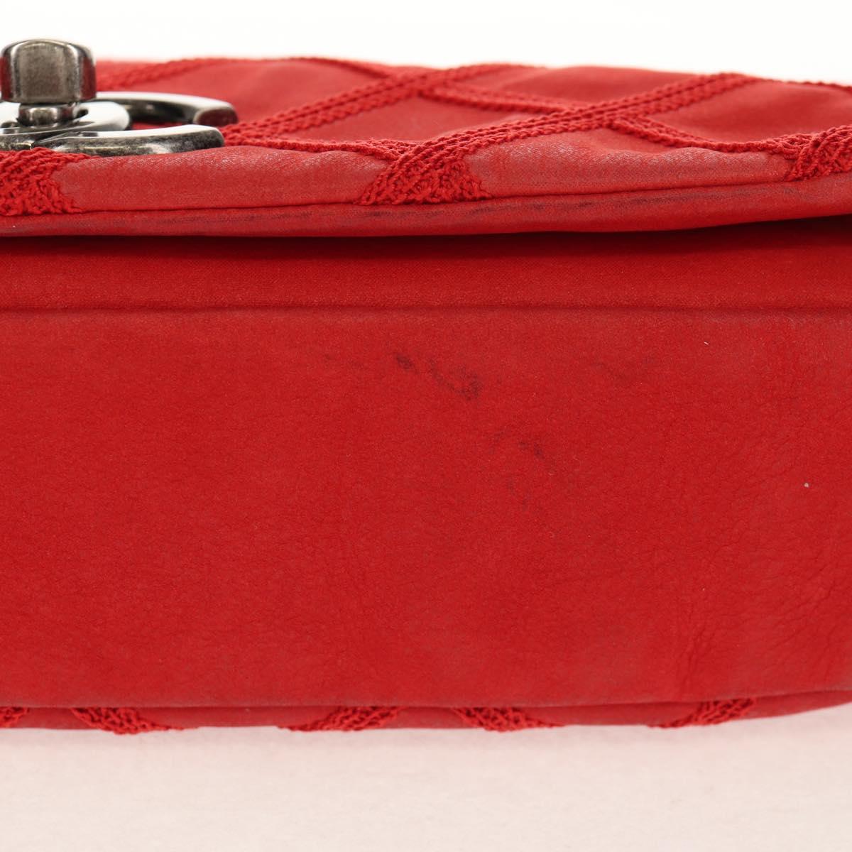 CHANEL Wild Stitch Chain Shoulder Bag Leather Red CC Auth 128522M