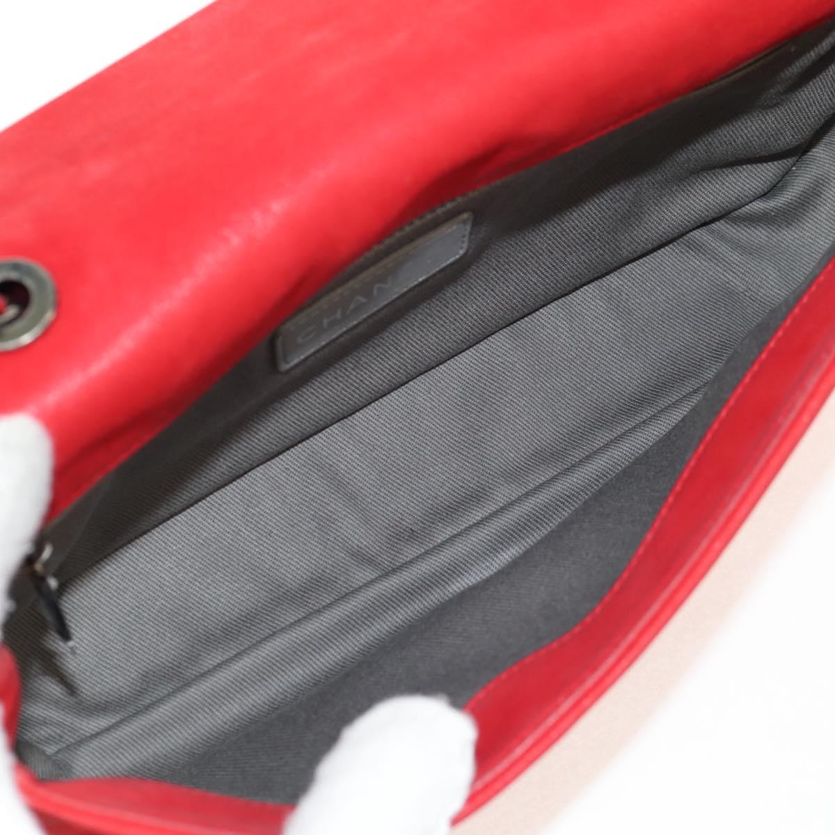 CHANEL Wild Stitch Chain Shoulder Bag Leather Red CC Auth 128522M