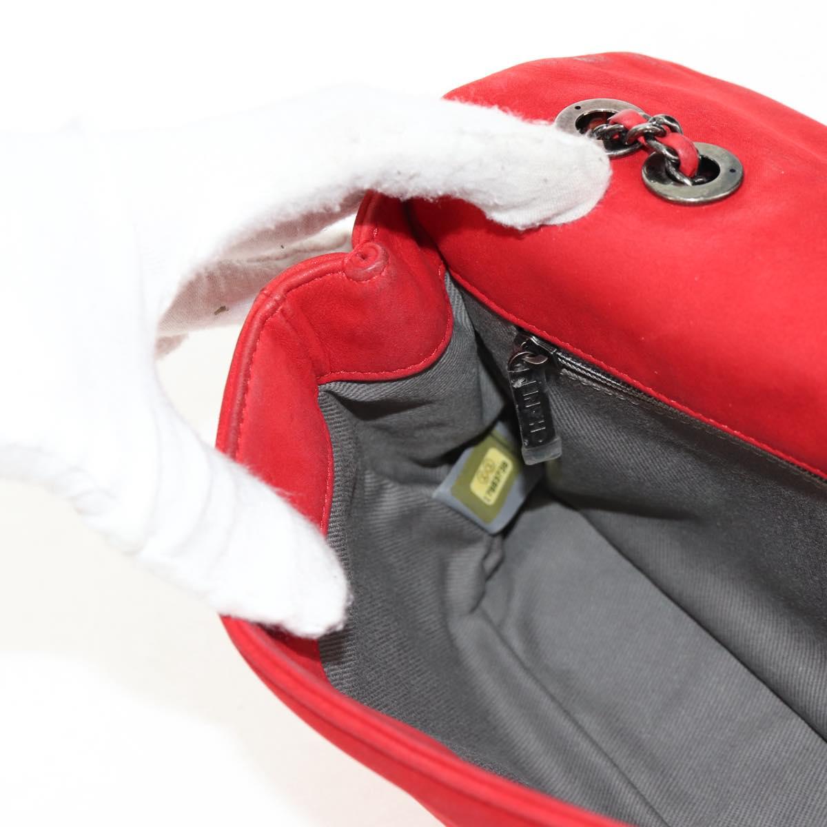 CHANEL Wild Stitch Chain Shoulder Bag Leather Red CC Auth 128522M