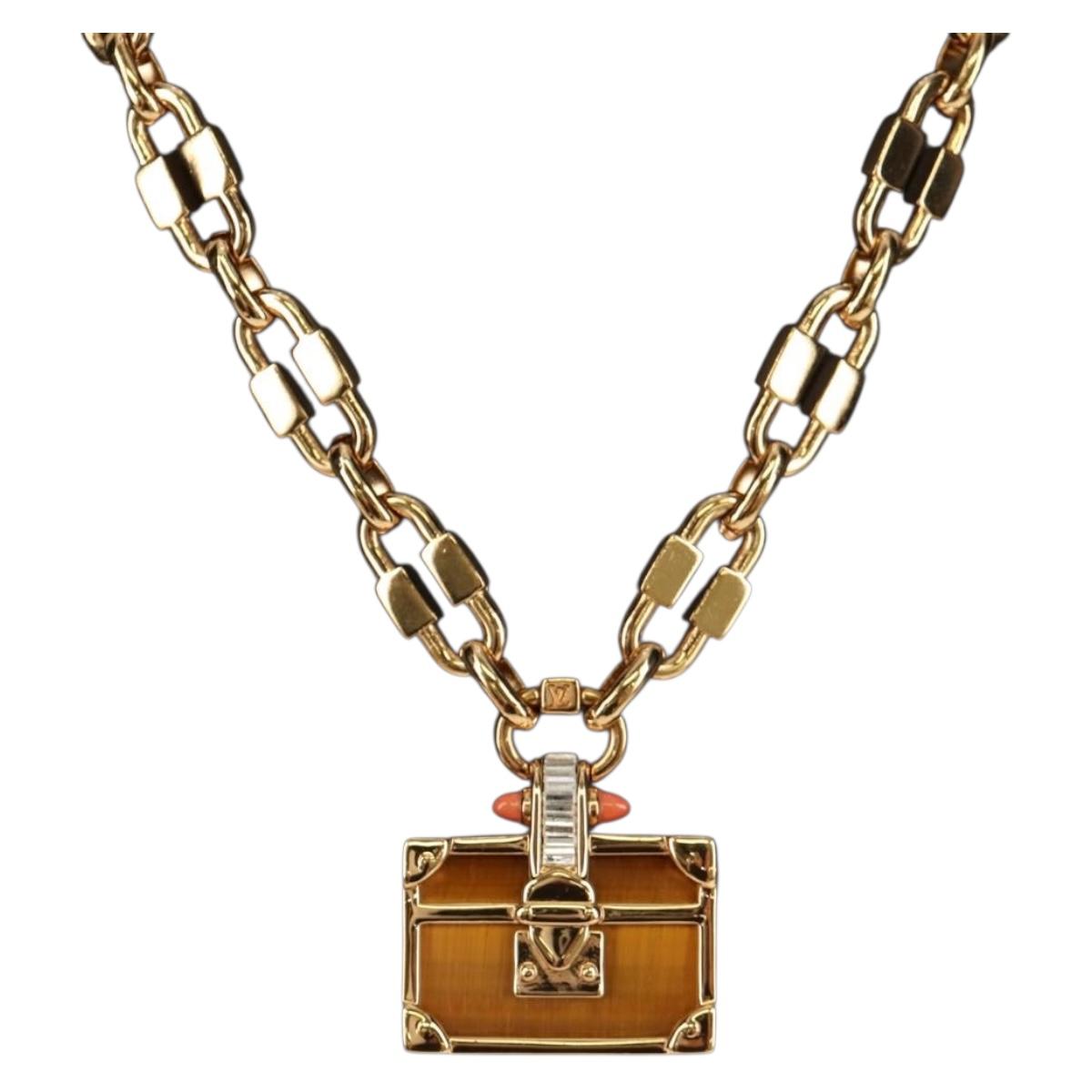 LOUIS VUITTON Petite Malle Necklace Bag Motif metal Gold M62814 LV Auth 128529M