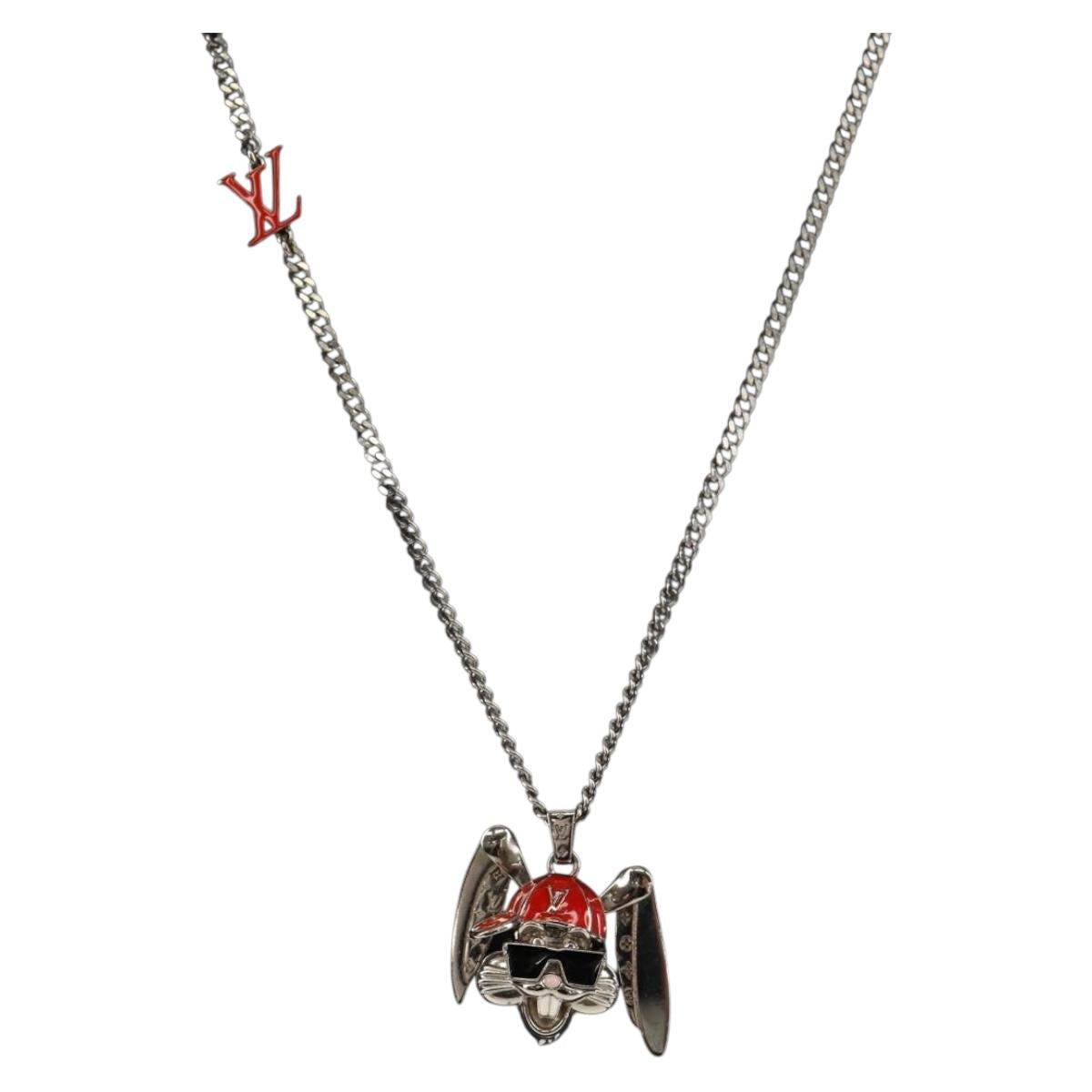 LOUIS VUITTON Necklace LV Collier Rabbit Necklace metal Silver LV Auth 128541SM