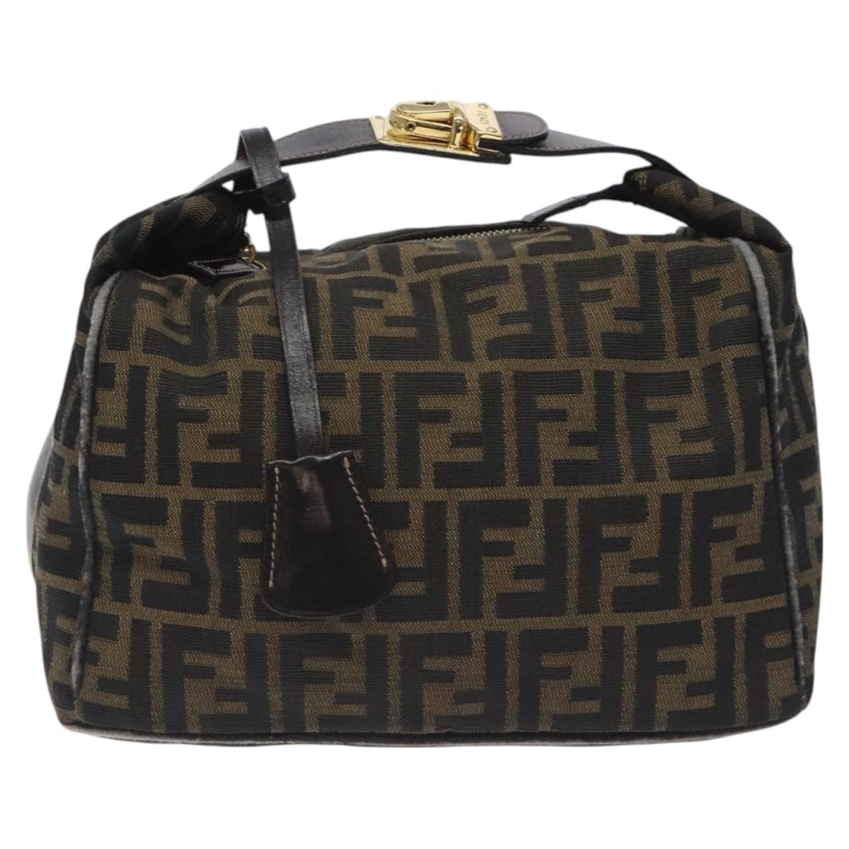 FENDI Zucca Canvas Hand Bag Black Brown Auth 128557
