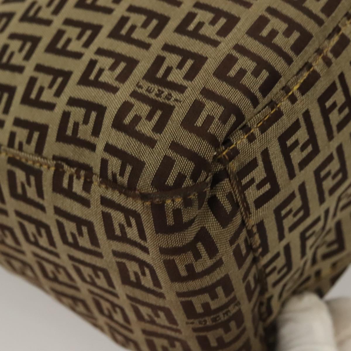 FENDI Zucchino Canvas Hand Bag Brown Gold Auth 128558