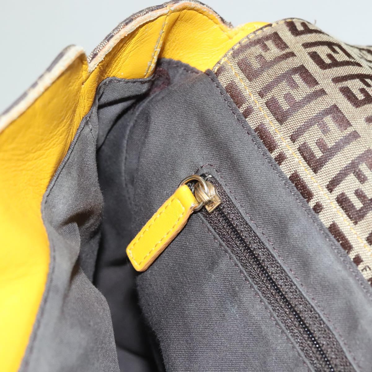 FENDI Zucchino Canvas Hand Bag Brown Gold Auth 128558