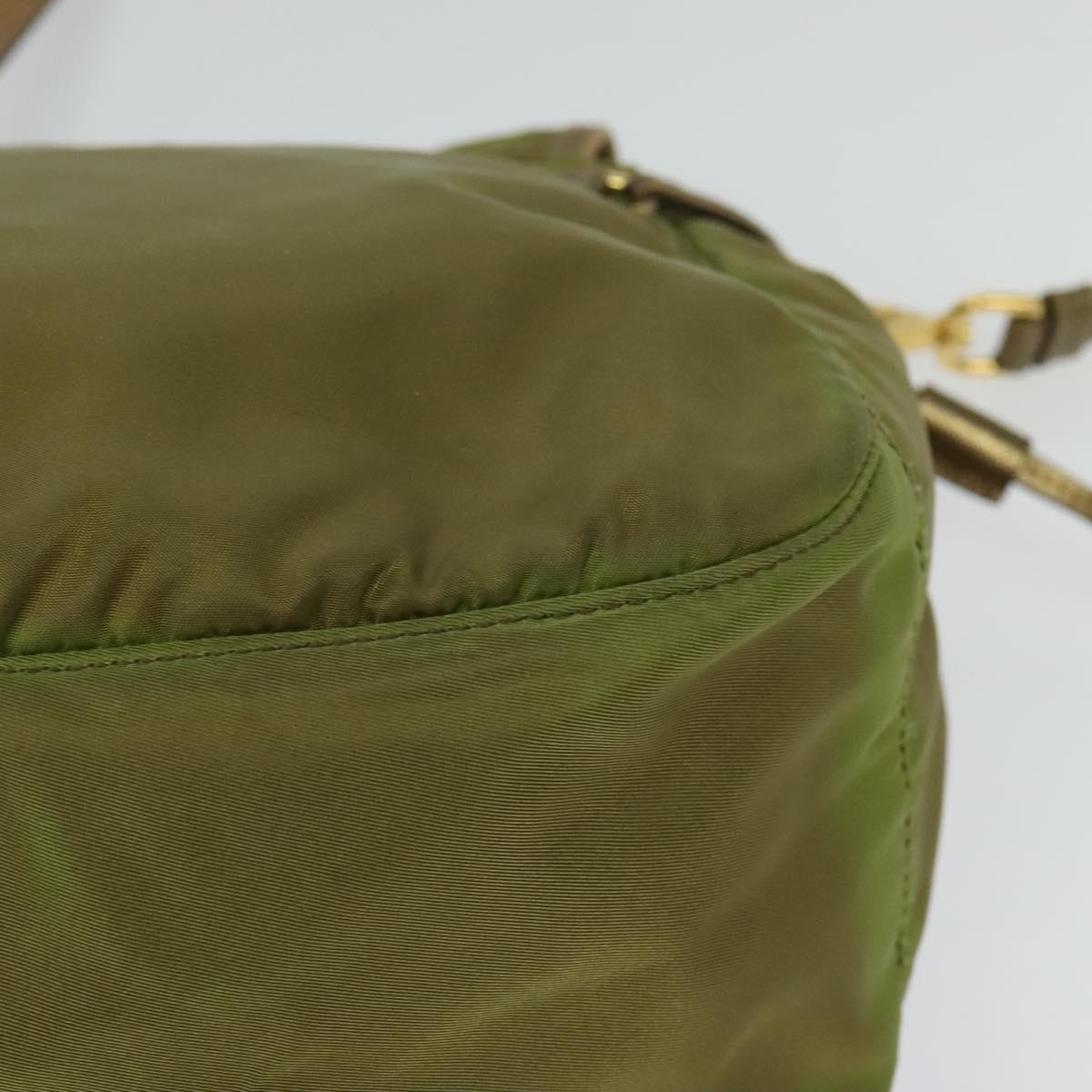 PRADA Shoulder Bag Nylon Green Gold Auth 128559