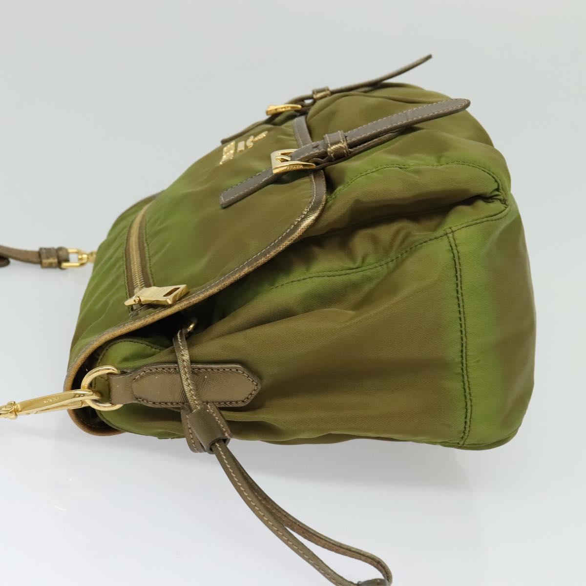 PRADA Shoulder Bag Nylon Green Gold Auth 128559