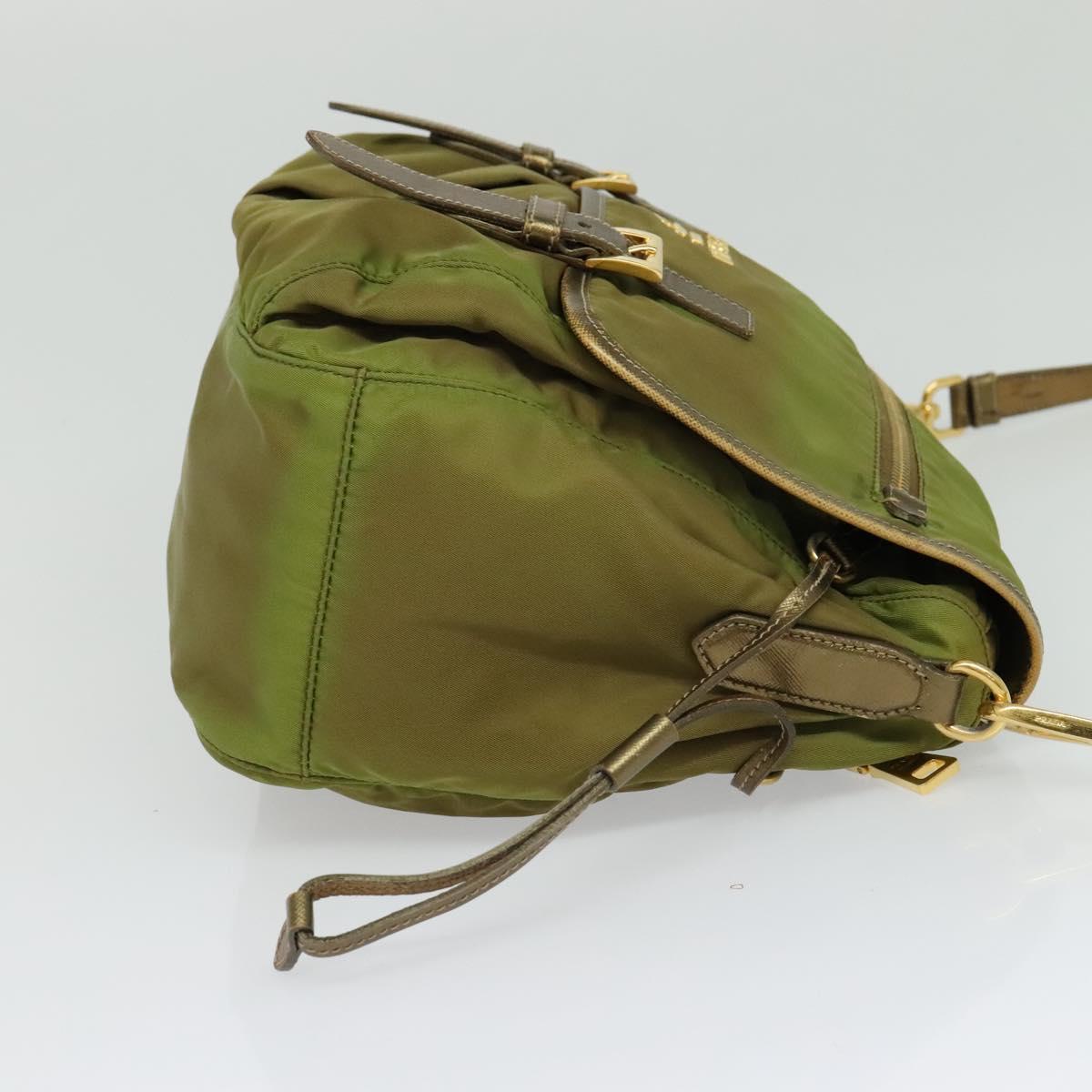 PRADA Shoulder Bag Nylon Green Gold Auth 128559