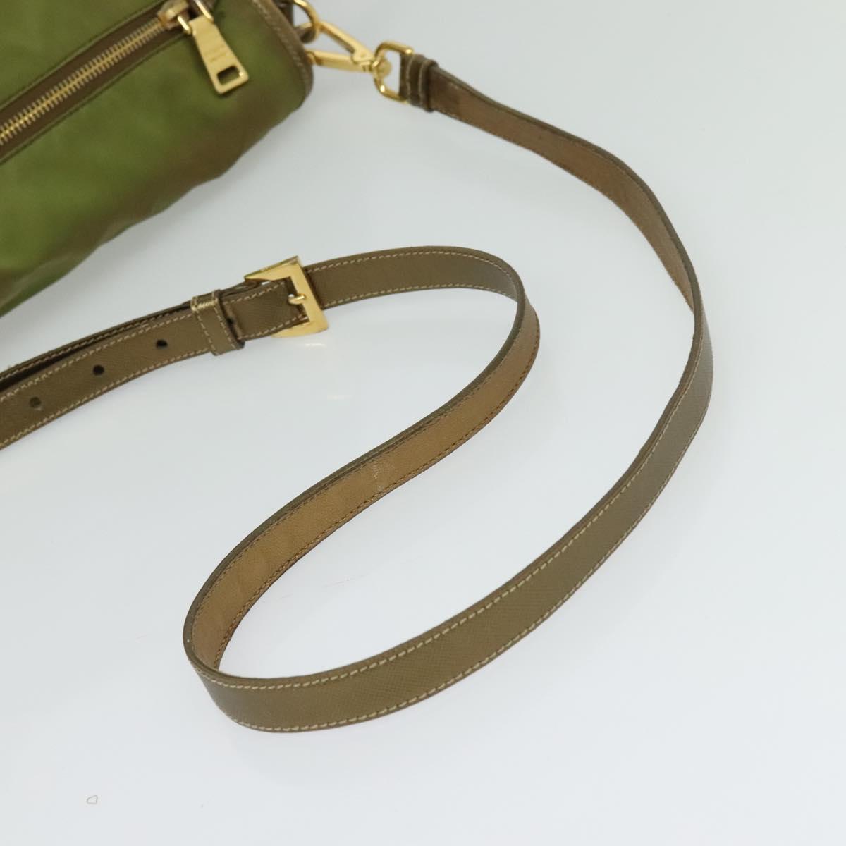 PRADA Shoulder Bag Nylon Green Gold Auth 128559