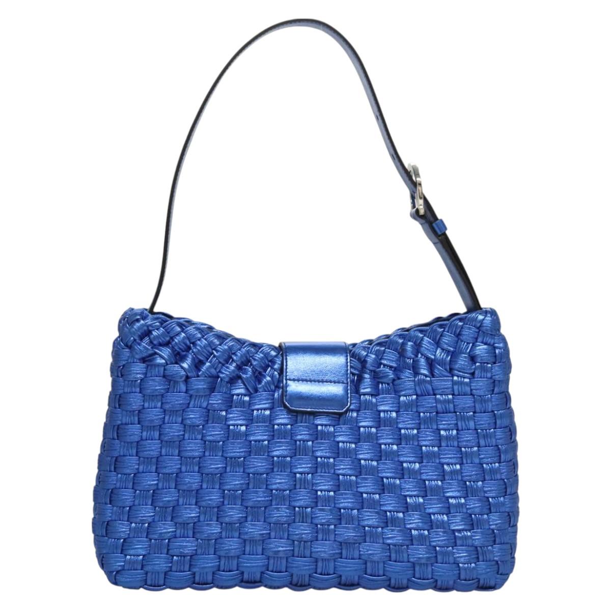 Salvatore Ferragamo Gancini Shoulder Bag Leather Blue Silver Auth 128561V