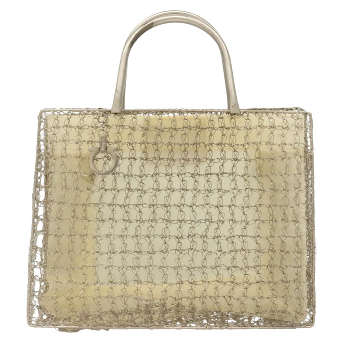 Salvatore Ferragamo Gancini Hand Bag metal 2way Silver Auth 128606