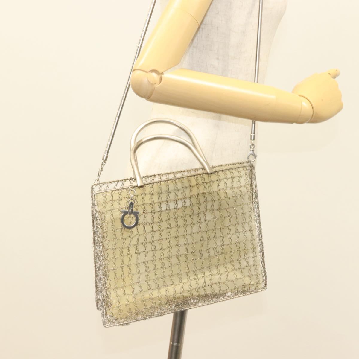 Salvatore Ferragamo Gancini Hand Bag metal 2way Silver Auth 128606