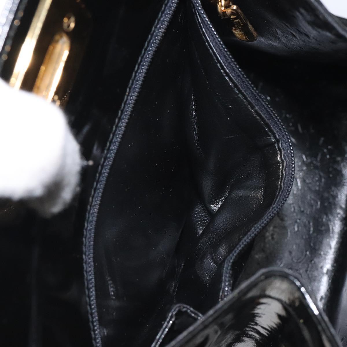 Salvatore Ferragamo Gancini Chain Shoulder Bag Enamel Black Gold Auth 128633