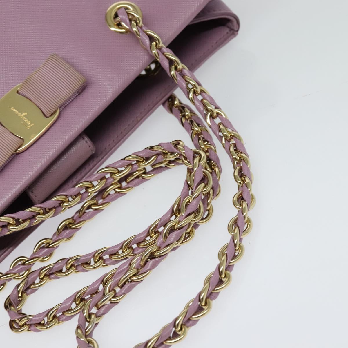 Salvatore Ferragamo Vala Chain Tote Bag Leather Purple Gold Auth 128634