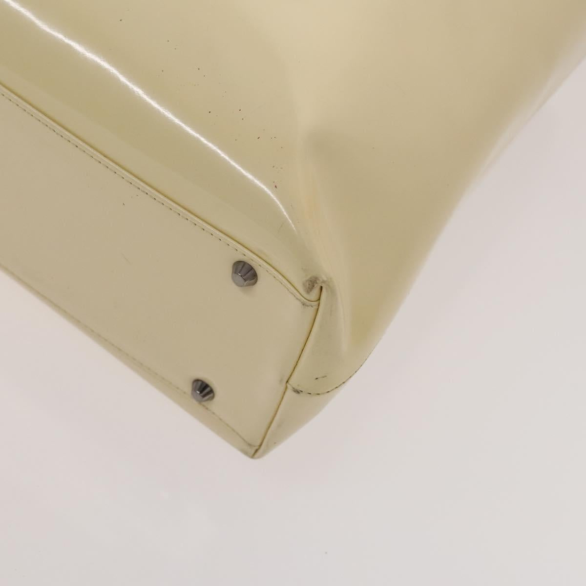 Christian Dior Hand Bag Patent leather 2way Ivory Silver Auth 128638