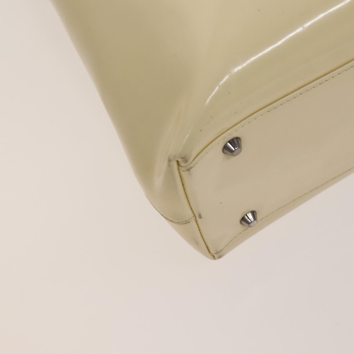 Christian Dior Hand Bag Patent leather 2way Ivory Silver Auth 128638