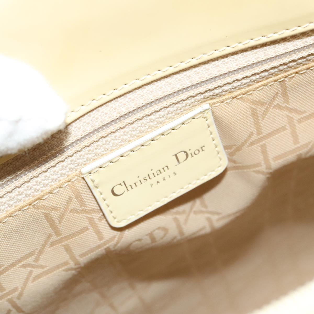 Christian Dior Hand Bag Patent leather 2way Ivory Silver Auth 128638