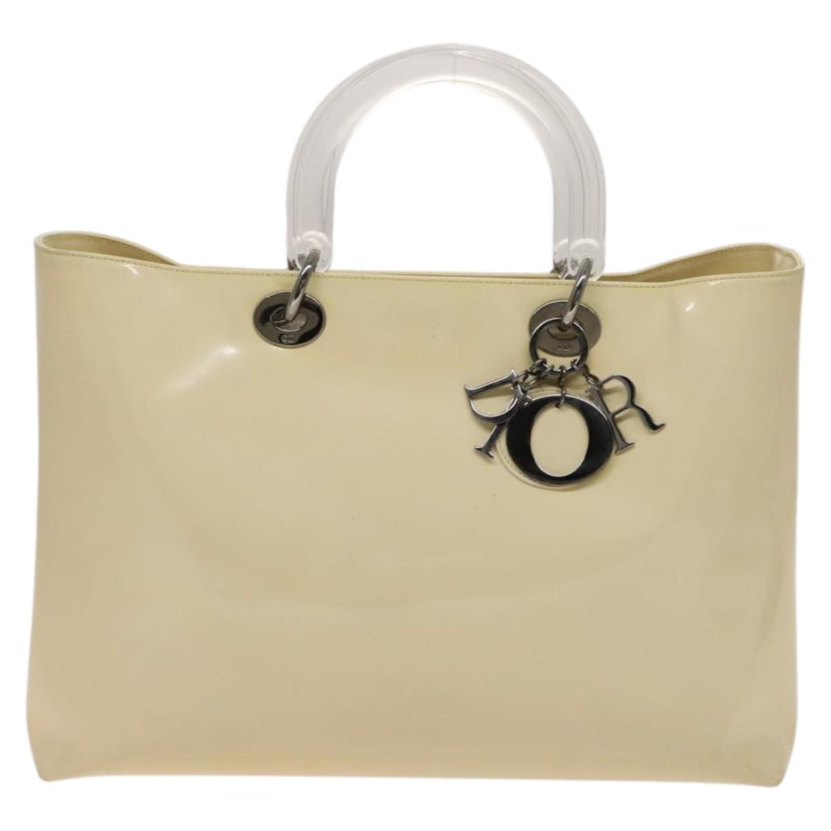 Christian Dior Hand Bag Patent leather 2way Ivory Silver Auth 128638