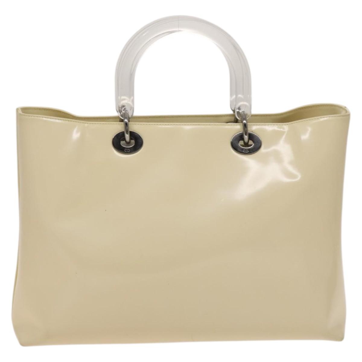Christian Dior Hand Bag Patent leather 2way Ivory Silver Auth 128638