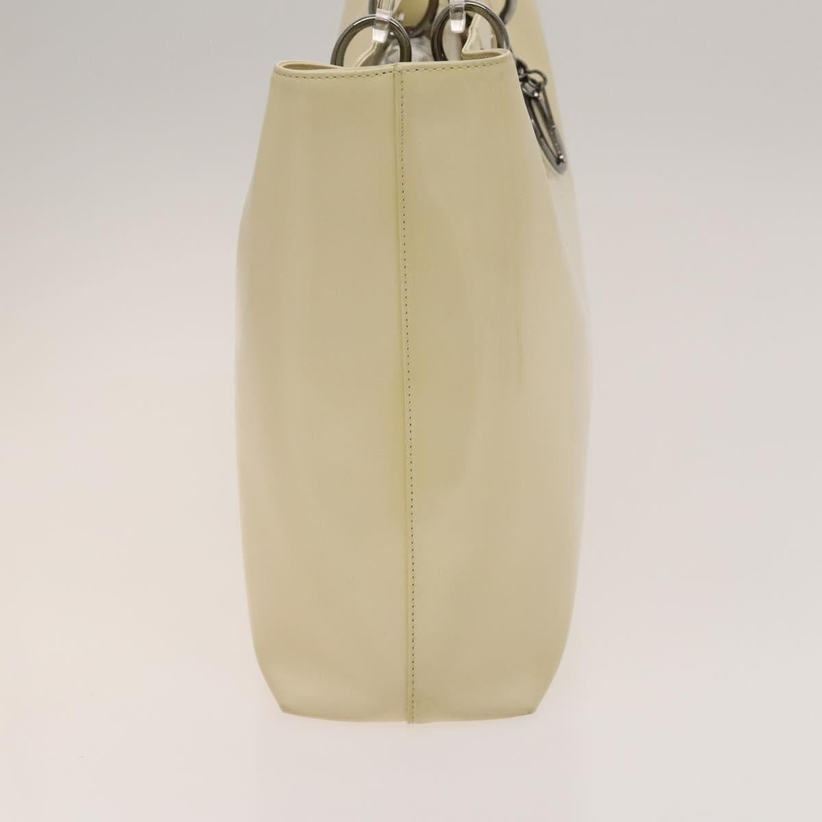 Christian Dior Hand Bag Patent leather 2way Ivory Silver Auth 128638