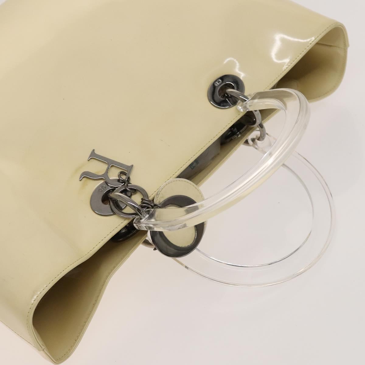 Christian Dior Hand Bag Patent leather 2way Ivory Silver Auth 128638