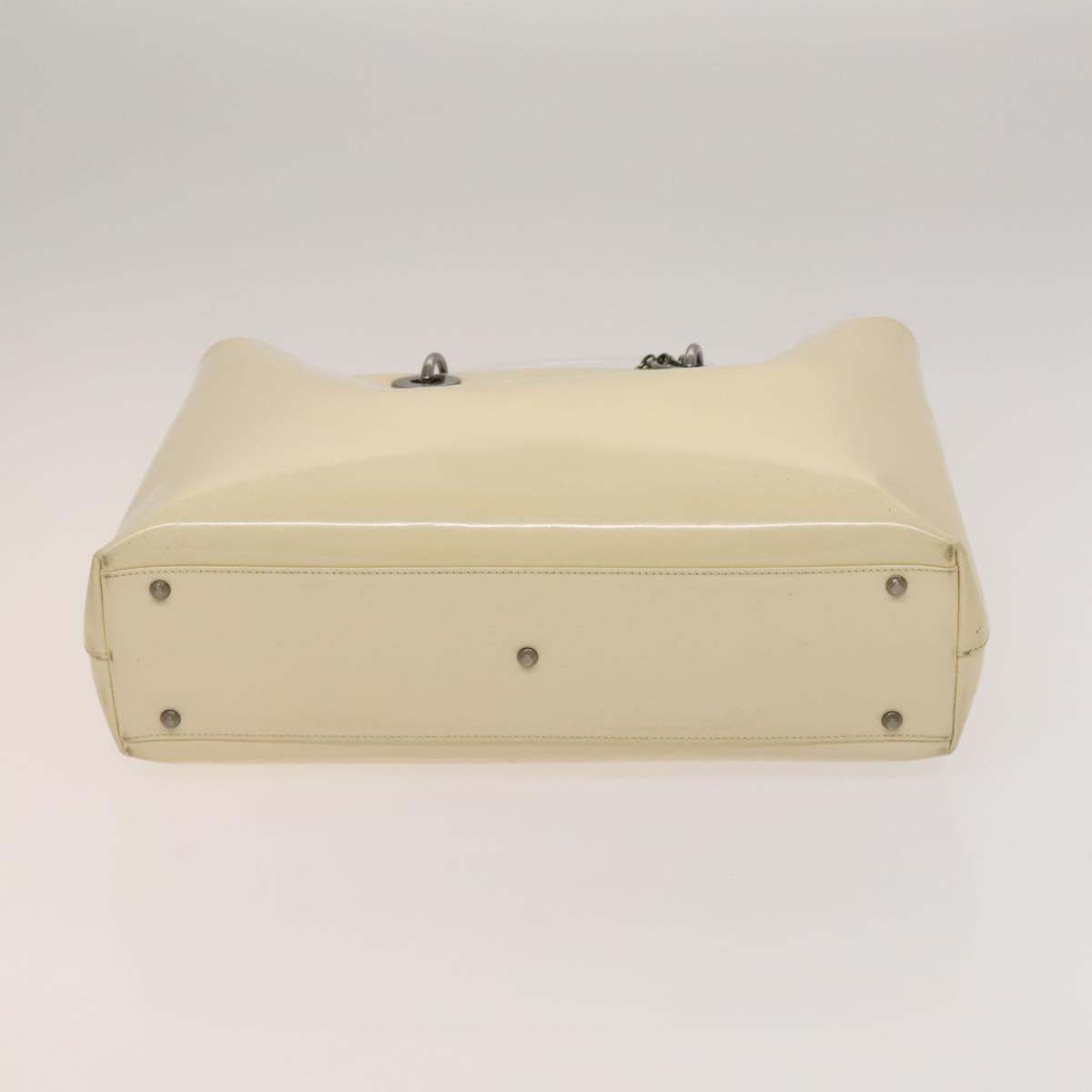 Christian Dior Hand Bag Patent leather 2way Ivory Silver Auth 128638