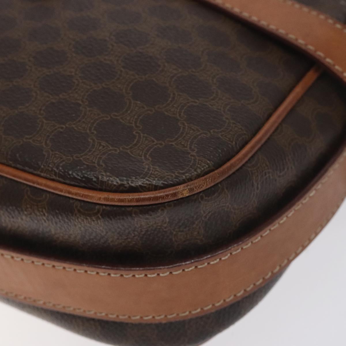 CELINE Macadam Canvas Shoulder Bag PVC Leather Brown Gold Auth 128661