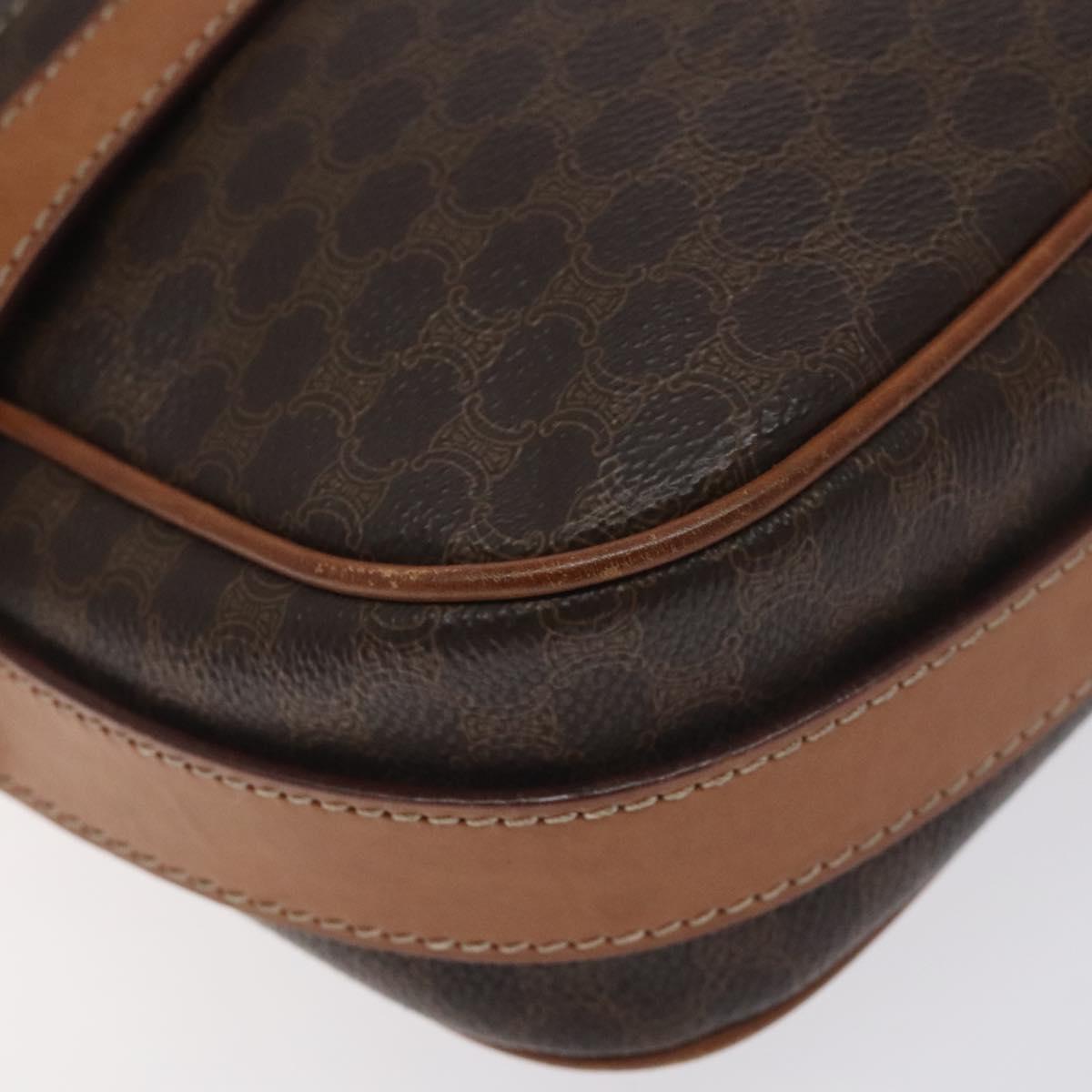 CELINE Macadam Canvas Shoulder Bag PVC Leather Brown Gold Auth 128661