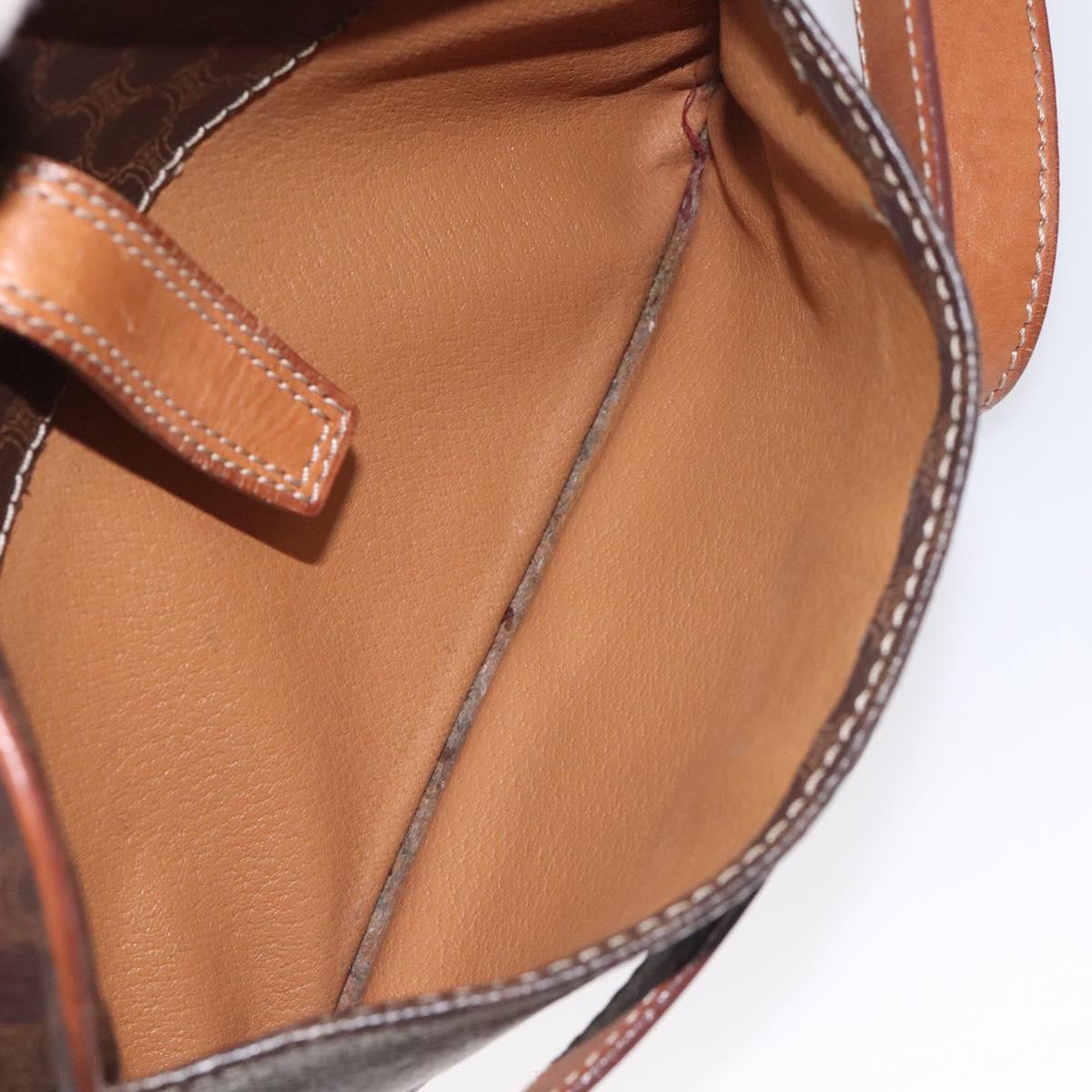 CELINE Macadam Canvas Shoulder Bag PVC Leather Brown Gold Auth 128661