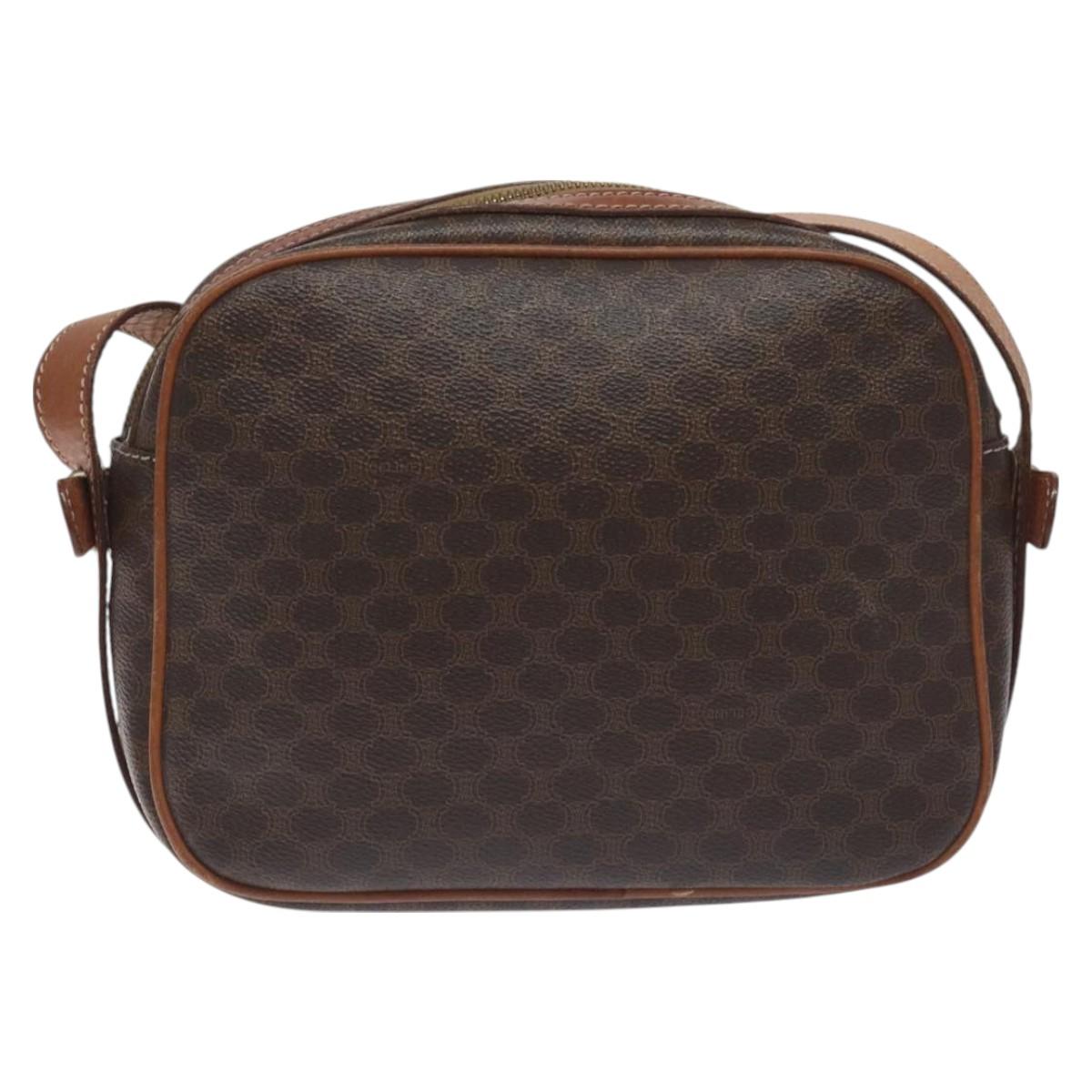 CELINE Macadam Canvas Shoulder Bag PVC Leather Brown Gold Auth 128661