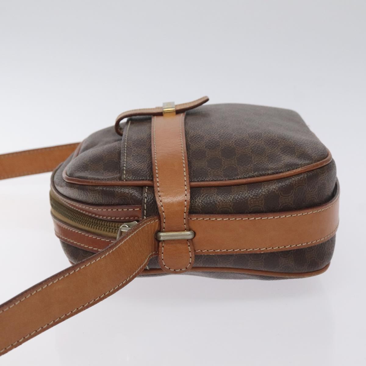 CELINE Macadam Canvas Shoulder Bag PVC Leather Brown Gold Auth 128661