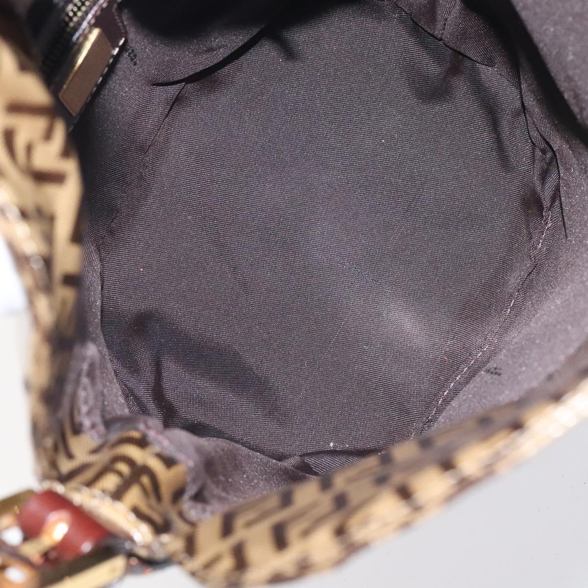 FENDI Zucchino Canvas Mamma Baguette Shoulder Bag Enamel Beige Gold Auth 128662