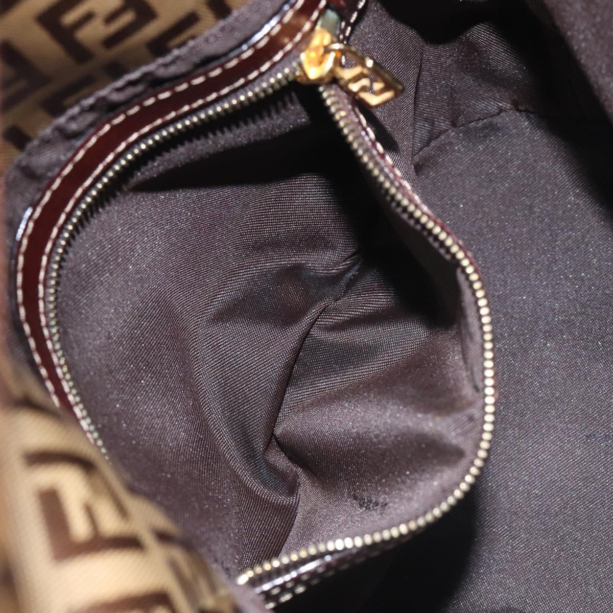 FENDI Zucchino Canvas Mamma Baguette Shoulder Bag Enamel Beige Gold Auth 128662