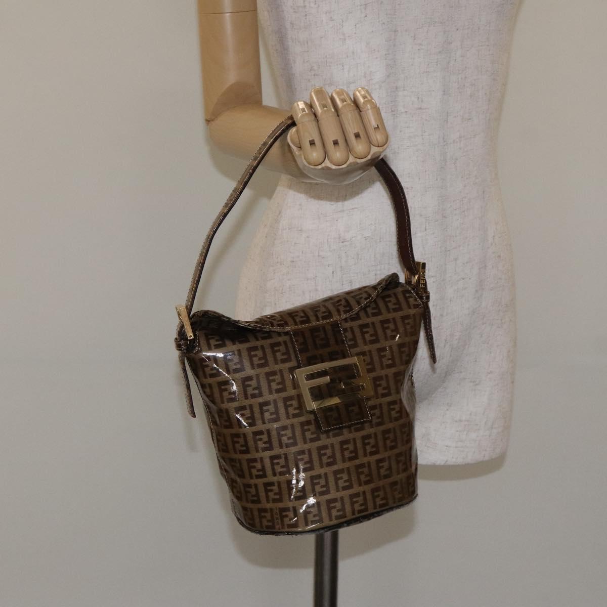 FENDI Zucchino Canvas Mamma Baguette Shoulder Bag Enamel Beige Gold Auth 128662